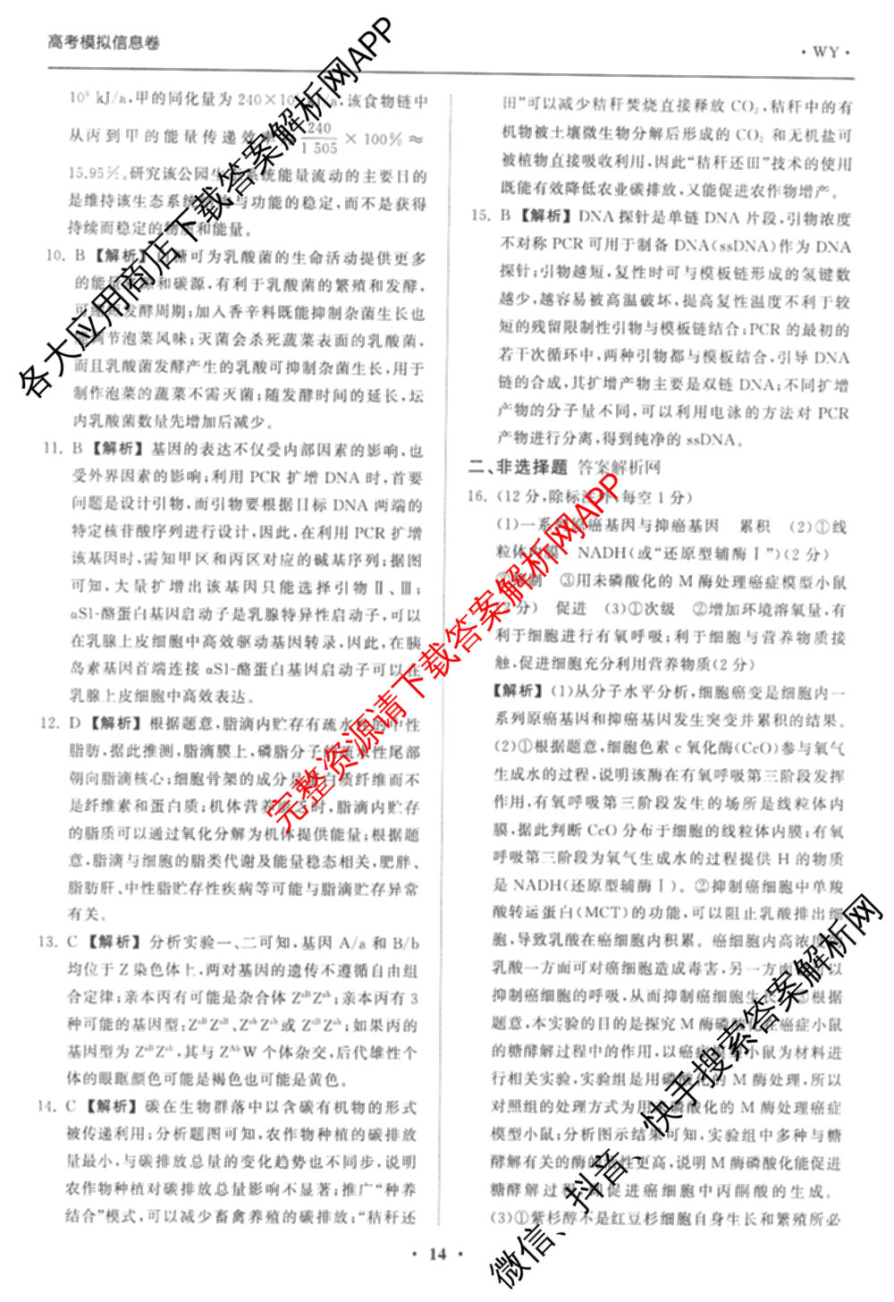 天舟高考衡中同卷2026年普通高等学校招生全国统一考试模拟信息卷(四)4试卷及答案汇总: 含化学(山东版)、生物(WY)、英语(B)试卷解析生物答案