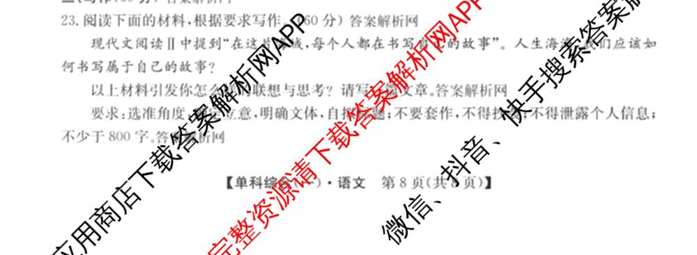 2026年高考单科综合模拟信息卷(一)1试卷及答案汇总（含政治(C) 化学(A) 语文等9份）语文试题