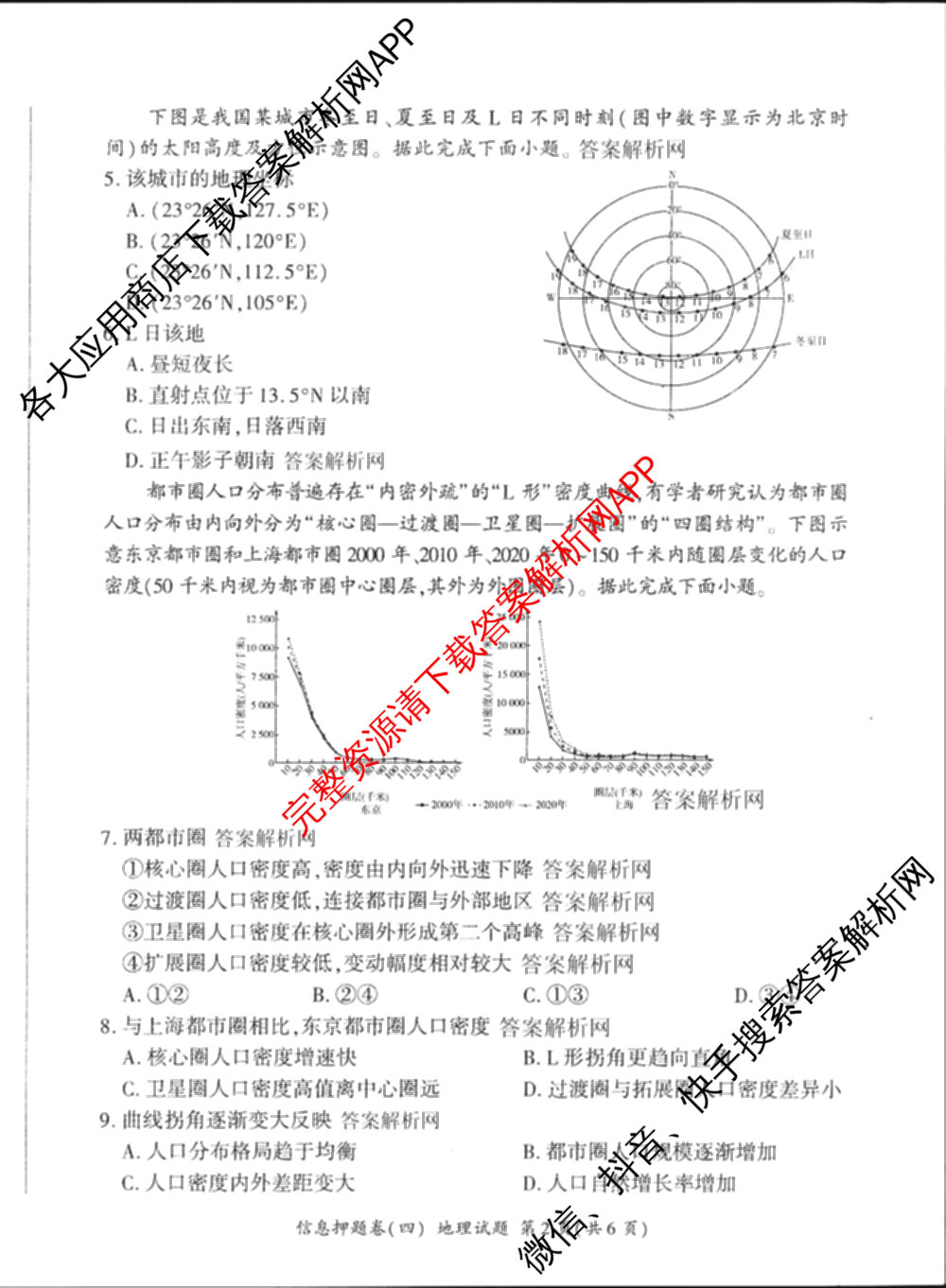 百师联盟2025届高三信息押题卷(四)4试卷及答案汇总（51科全）地理答案