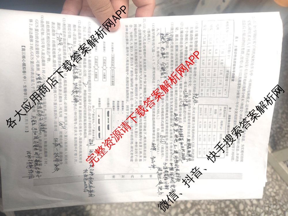 九师联盟2024~2025学年高三核心模拟卷(中)(五)5各科答案及试卷（含地理(HB) 物理(D1) 生物(D1)等）生物试题