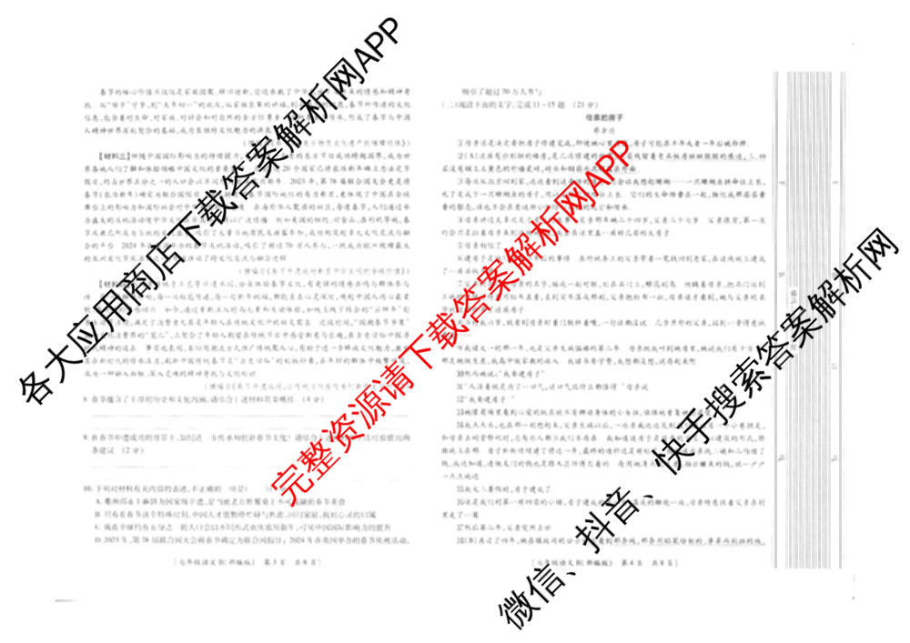 陕西省2024~2025学年度第二学期期末教学检测七年级(卷)[试卷类型:B]各科答案及试卷（含语文(部编版) 数学 地理等）语文试题