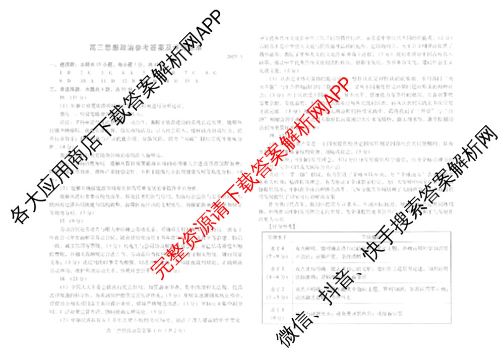 [潍坊一模]山东省潍坊市高考模拟考试(2025.03)各科答案及试卷: 含化学、日语、生物试卷解析政治答案