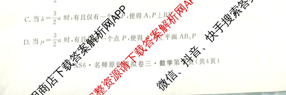 2026届高三总复习名师原创模拟(三)3试卷及答案汇总（含物理(XS6JG)、政治(新S6J)、生物(新S6)等39份）数学试题