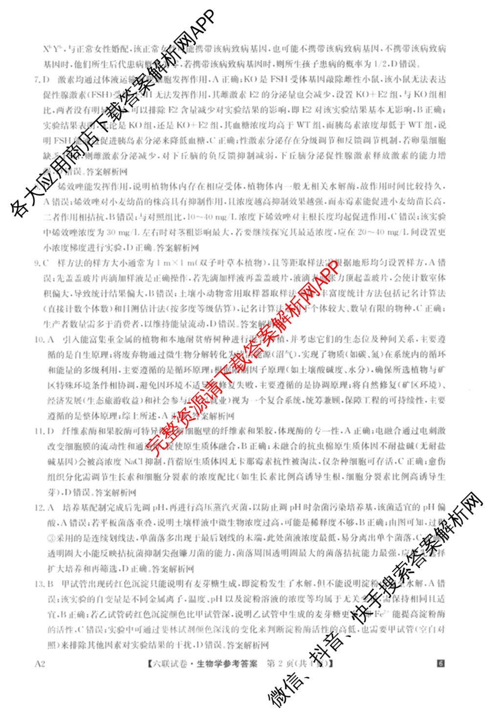 全国名校大联考2025~2026学年高三第六次联考(月考)试卷及答案汇总(已更新数学、化学(A2)、物理(A1)等9份)生物答案