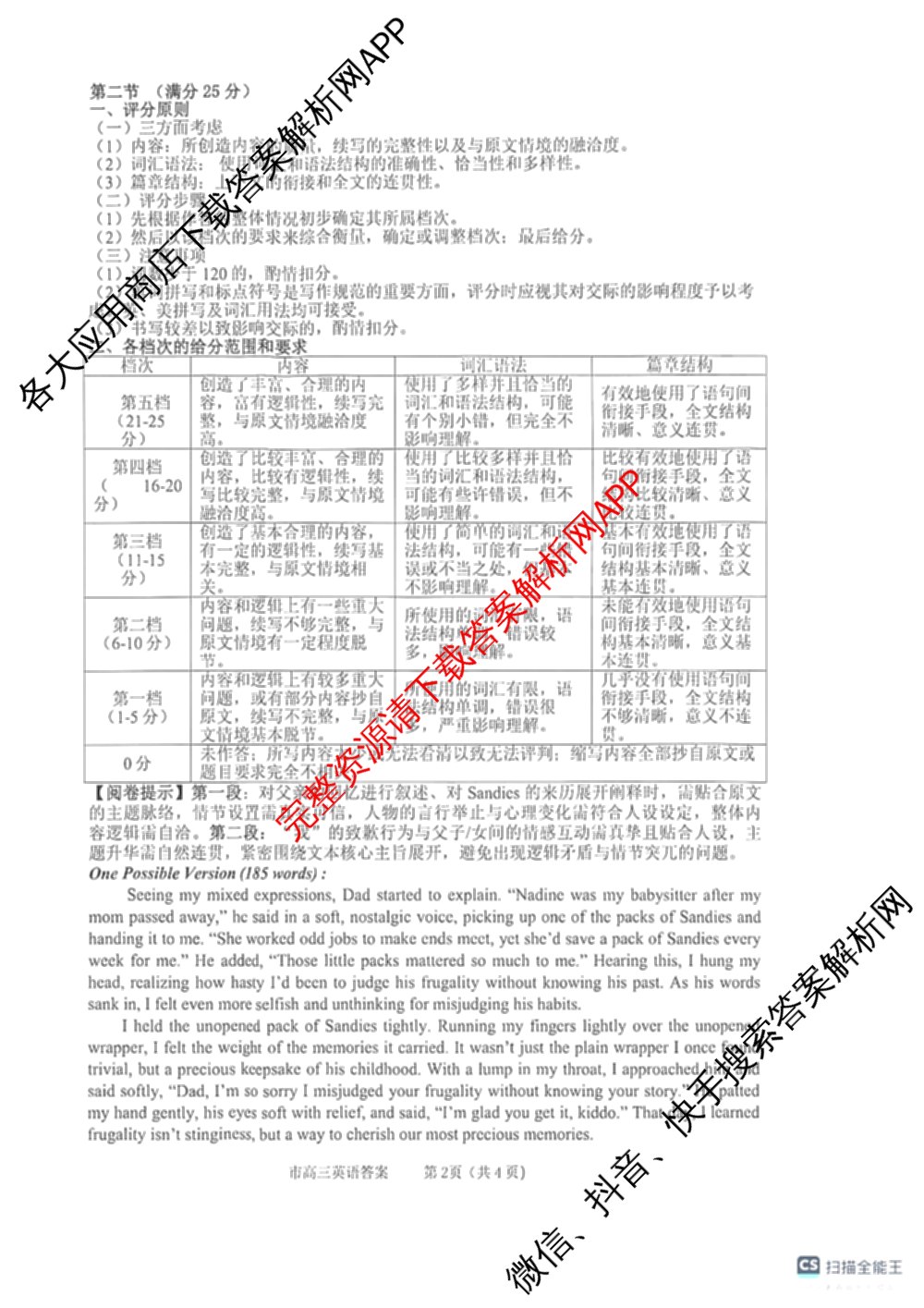台州市2026届高三第二次教学质量评估试题2026.04（含技术 生物 历史等）英语答案
