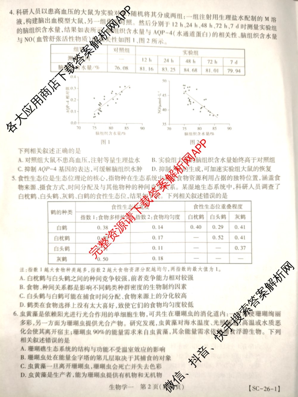 2026届智慧上进名校学术联盟高考模拟信息卷&冲刺卷&预测卷(一)1(已更新化学(I-26-1) 历史(26-1) 生物(II)等49份)生物试题