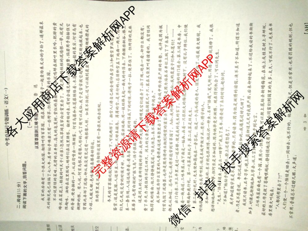 安徽省2026年中考总复专题训练(一)1: 含历史(AH)、语文(AH)、化学(AH)试卷解析语文试题