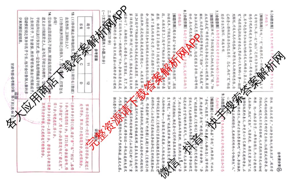 王后雄2024年普通高等学校招生全国统一考试预测卷各科答案及试卷（含语文(安徽专版)、政治(重庆专版)、历史(福建专版)等144份）语文答案