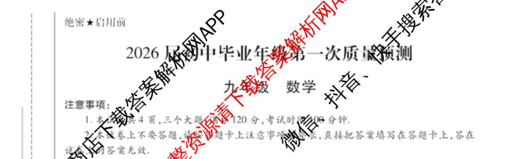 河南中原名校大联考2026届初中毕业年级第一次质量预测九年级（含化学 物理 数学等）数学试题
