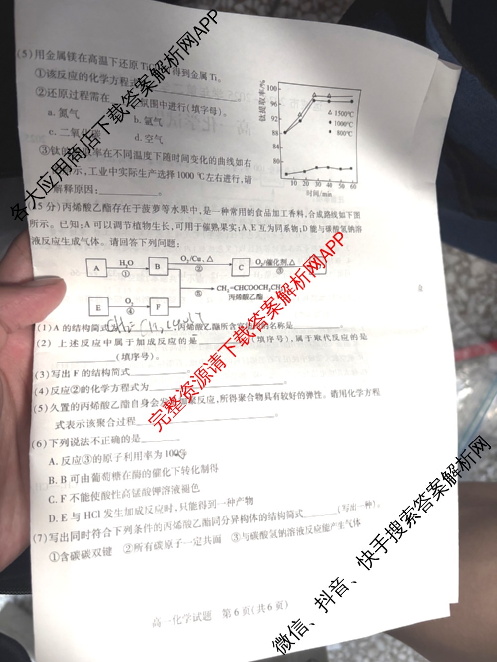 山西省运城市2024-2025学年第二学期期末调研测试(2025.7)高一: 含化学 历史 地理试卷解析化学试题