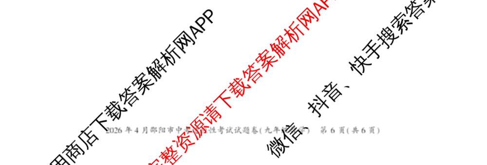 2026年4月邵阳市中考适应性考试试题卷九年级试卷及答案汇总（含地理、英语、语文等9份）数学试题