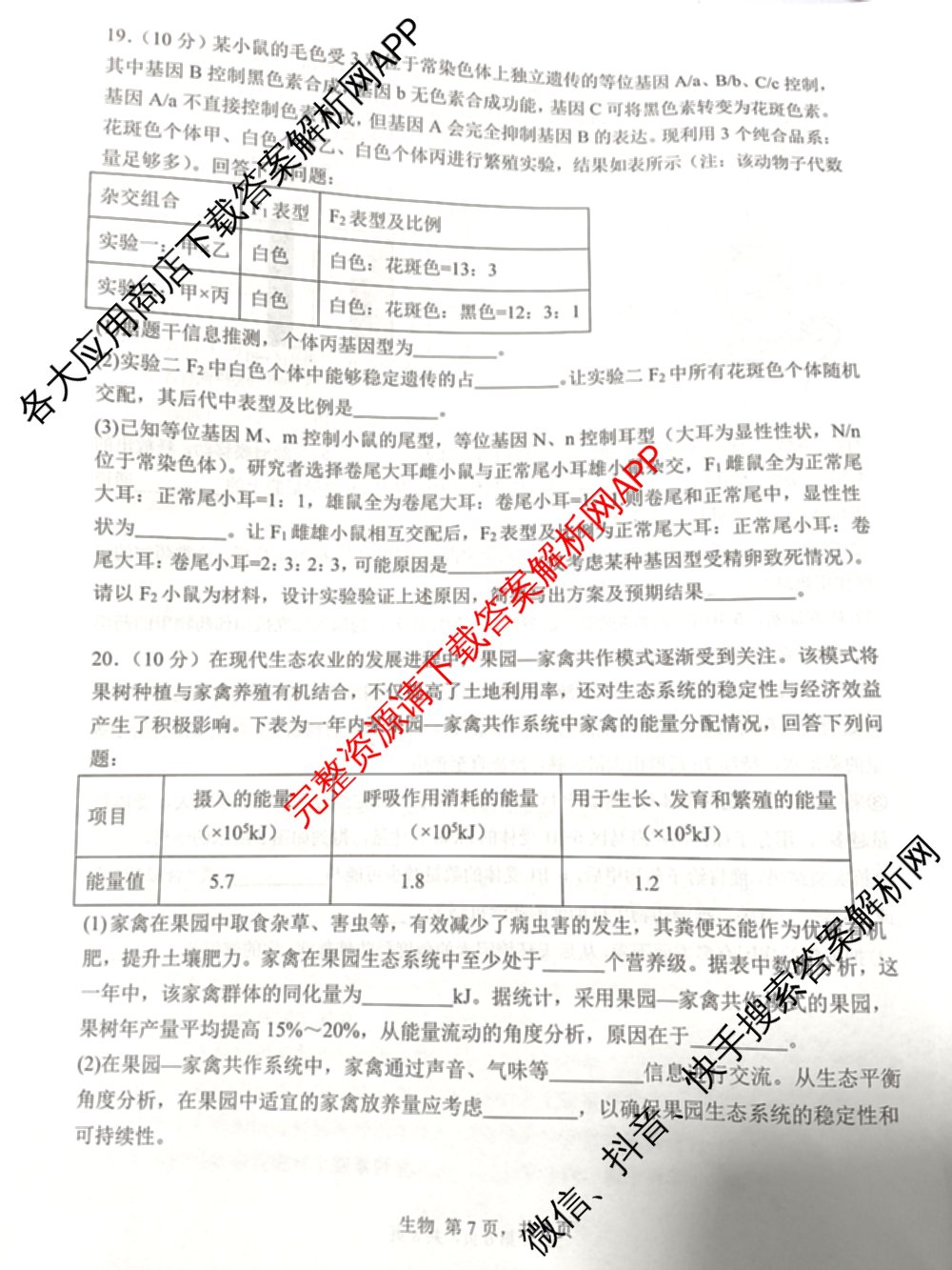 2026届陕西省第二次模拟考试各科答案及试卷: 含化学、政治、物理试卷解析生物试题