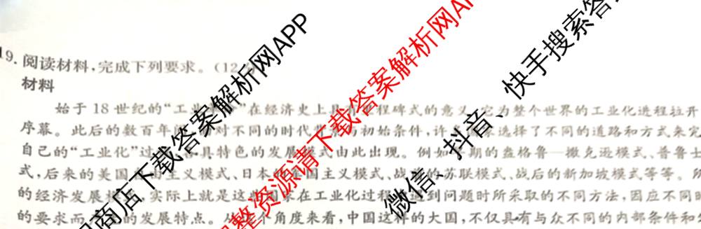 九师联盟2024~2025学年高三核心模拟卷(中)(五)5各科答案及试卷（含地理(HB) 物理(D1) 生物(D1)等）历史试题