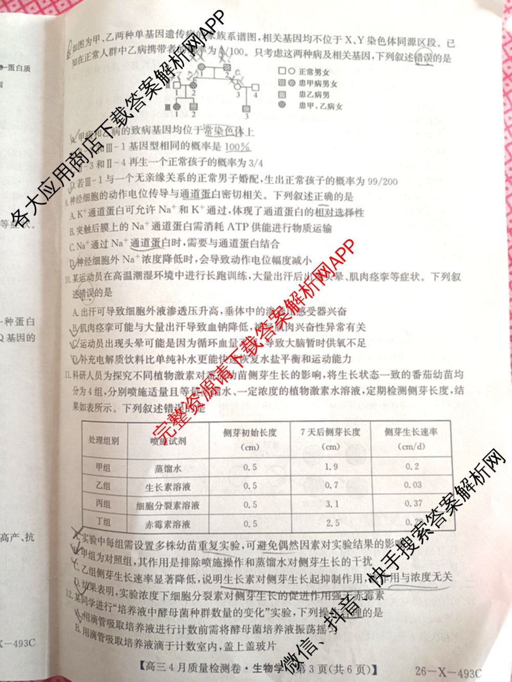 三晋卓越联盟2025-2026学年高三4月质量检测卷(26-X-493C)试卷及答案汇总: 含历史、生物、政治试卷解析生物试题