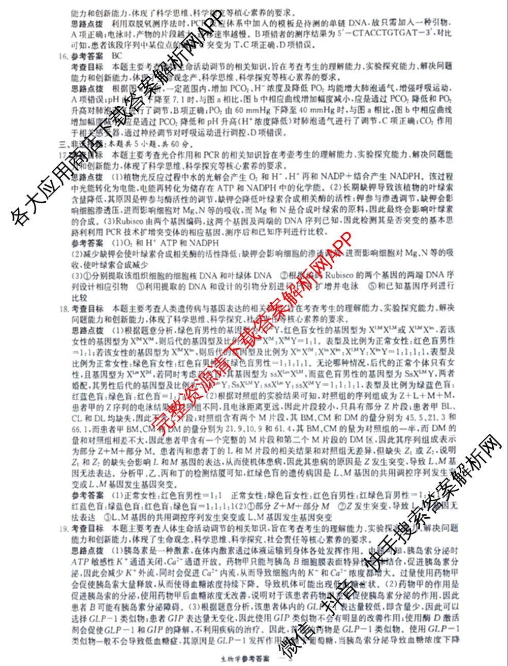 2024年高考真题(新高考)(已更新生物(山东卷) 数学(新课标II卷) 物理(河北卷)等108份)生物答案