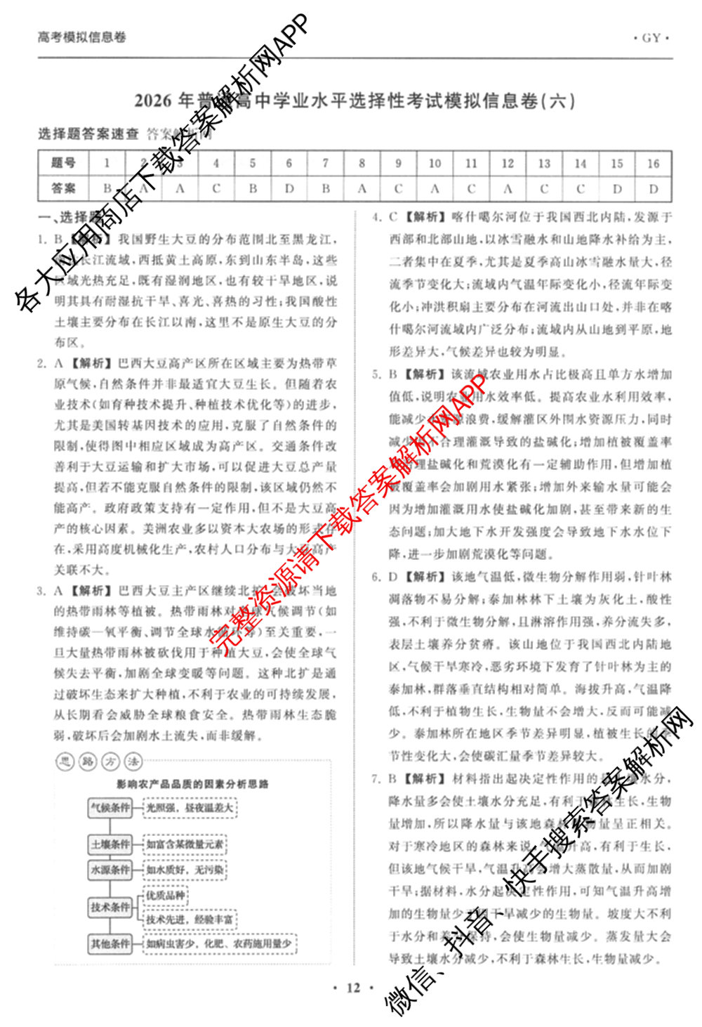 天舟高考衡中同卷2026年普通高等学校招生全国统一考试模拟信息卷(六)6试卷及答案汇总: 含地理、物理(JY)、物理(山东版)试卷解析地理答案