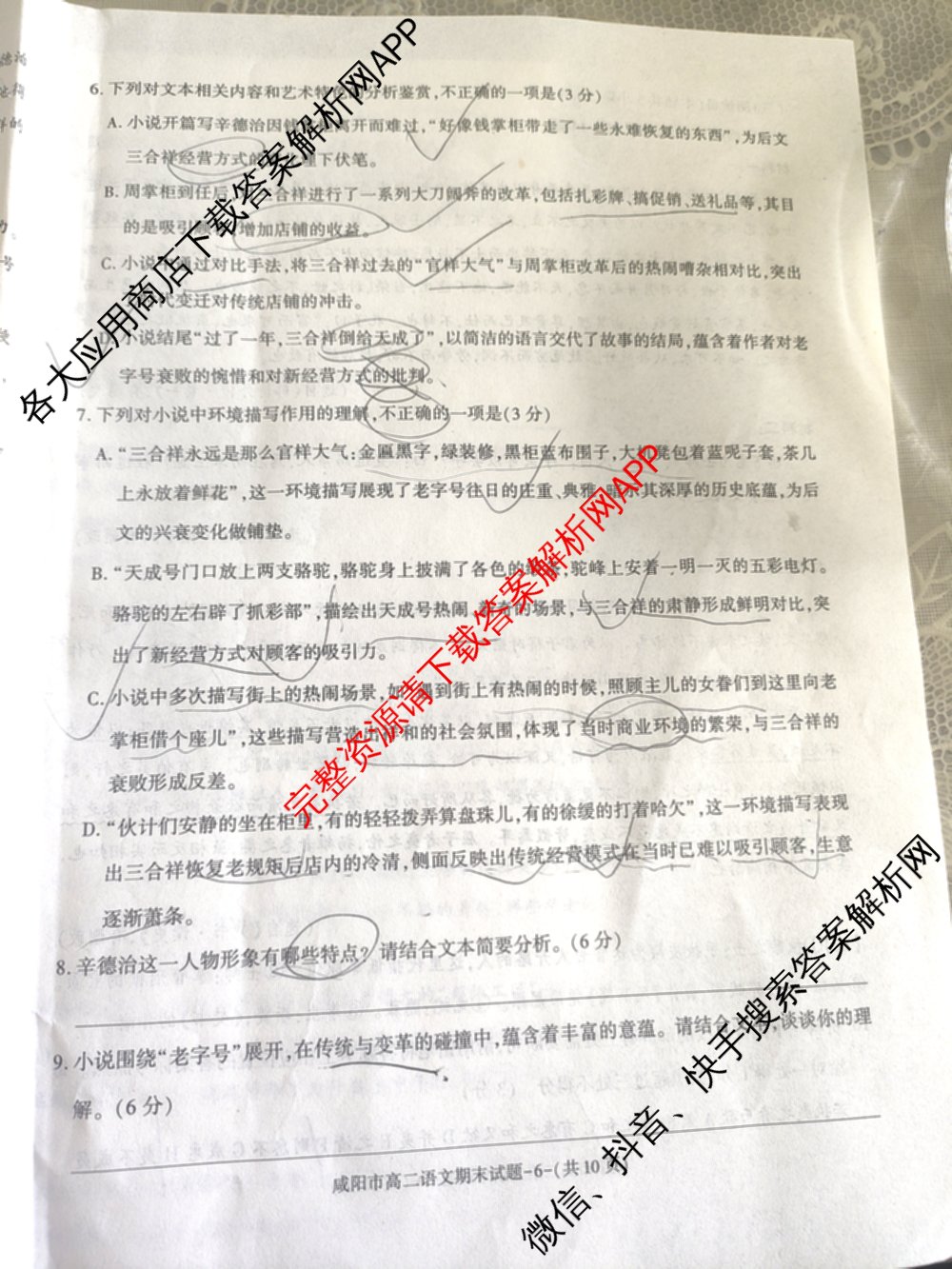 咸阳市2024~2025学年度第二学期期末质量检测高二（含化学、地理、物理等9份）语文试题