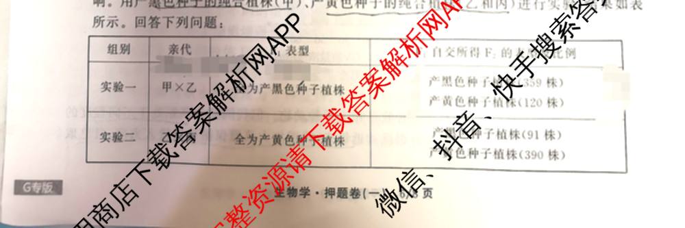 天舟高考衡中同卷2025年普通高等学校招生全国统一考试模拟押题卷(一)1试卷及答案汇总（34科全）生物试题