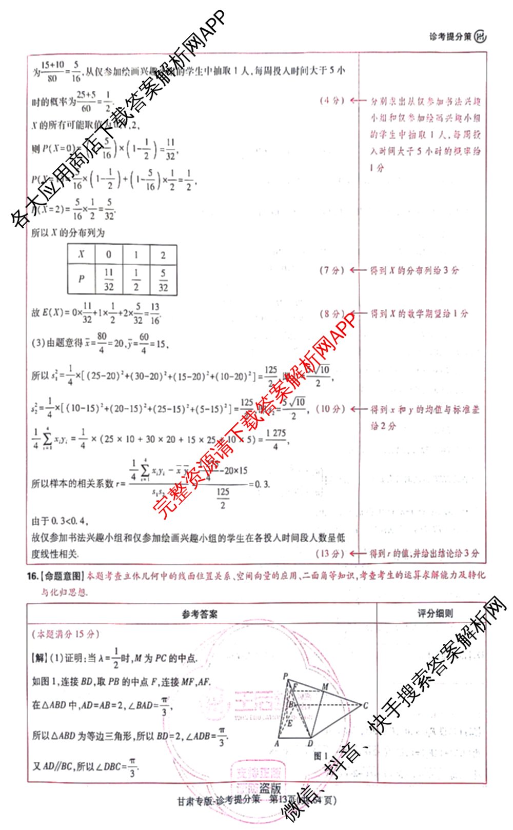 王后雄2024年普通高等学校招生全国统一考试预测卷各科答案及试卷（含语文(安徽专版)、政治(重庆专版)、历史(福建专版)等144份）数学答案