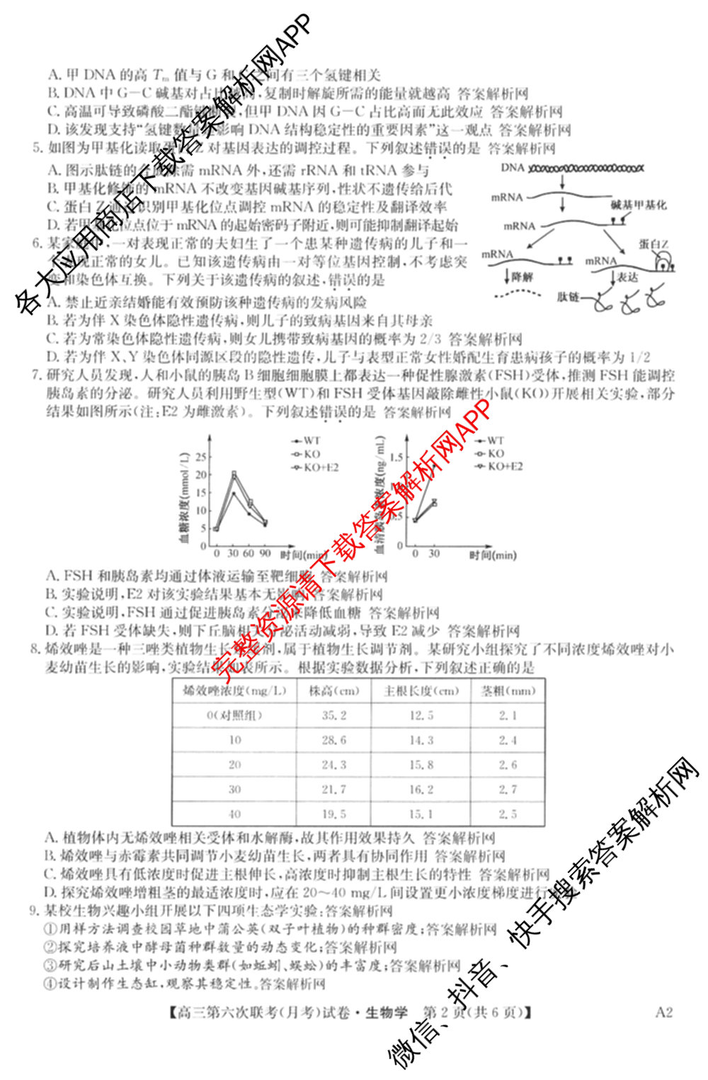 全国名校大联考2025~2026学年高三第六次联考(月考)试卷及答案汇总(已更新数学、化学(A2)、物理(A1)等9份)生物试题