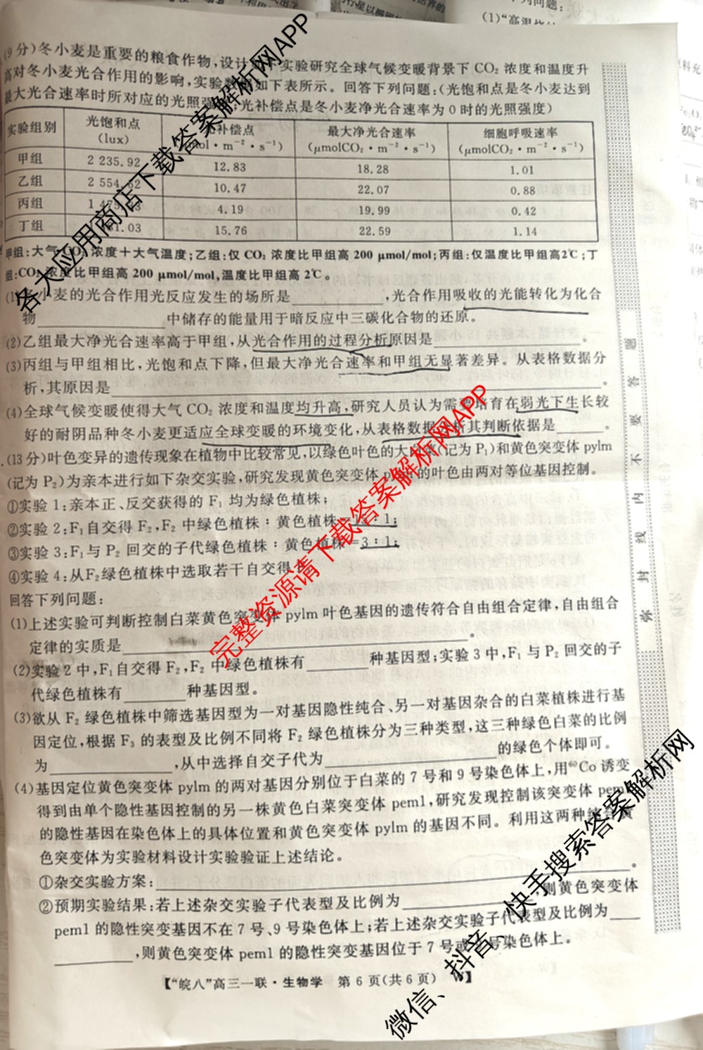 2026届皖南八校高三第一次联考（含历史(W) 地理(W) 英语(W)等）生物试题
