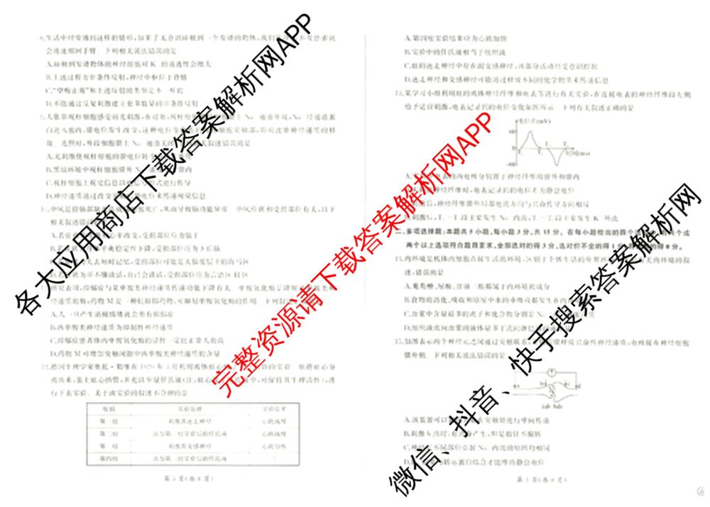 百师联盟2024-2025学年度高二9月联考各科答案及试卷(已更新语文 数学(BSD) 生物等10份)生物试题