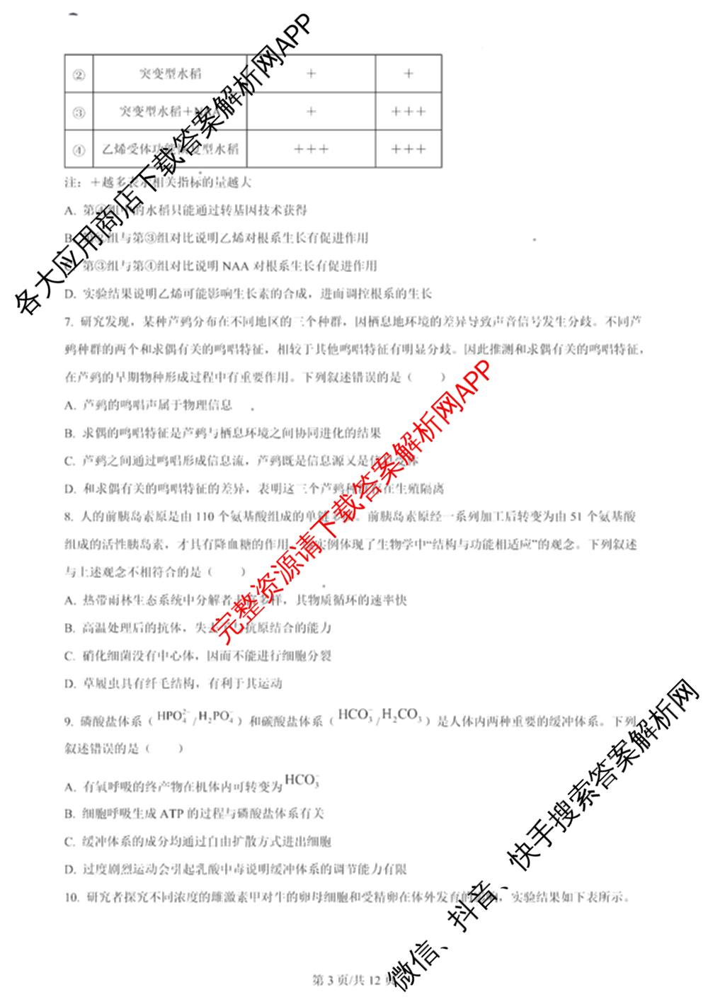 2024年高考真题(新高考)(已更新生物(山东卷) 数学(新课标II卷) 物理(河北卷)等108份)生物试题