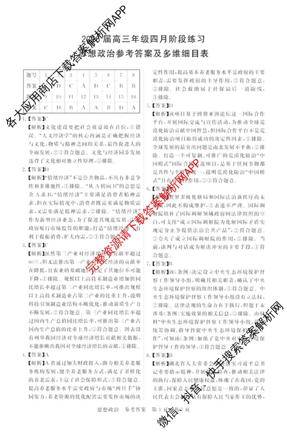 山西省2026届高三年级四月阶段练(SX)试卷及答案汇总(已更新生物(SX)、地理(HN)、政治(HN)等21份)政治答案