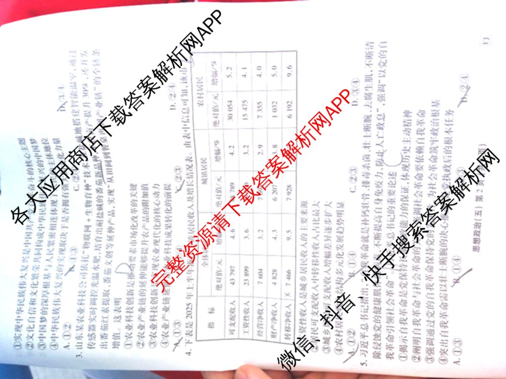 衡水金卷先享题2026年学科素养评价练(五)5各科答案及试卷（含政治(AH)【安徽四川甘肃专版】 物理(HN)【湖南专版】 生物(山东专版)等）政治试题