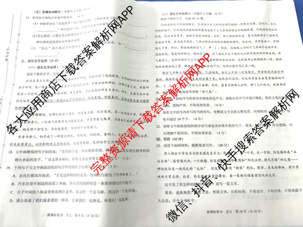 学科网2025届高三4月大联考试卷及答案汇总（含物理(新高考卷C) 文综(新课标卷) 英语(新课标卷A)等）语文试题