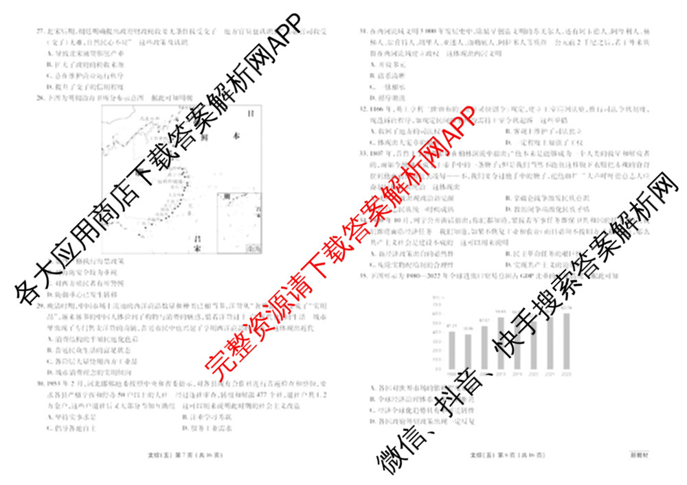 衡水金卷先享题2026年学科素养评价练(五)5各科答案及试卷（含政治(AH)【安徽四川甘肃专版】 物理(HN)【湖南专版】 生物(山东专版)等）文综试题