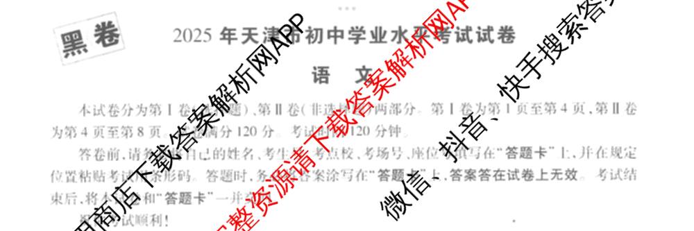 万唯2025年天津市初中学业水考试黑白卷试卷及答案汇总（14科全）语文试题