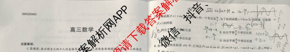 天一大联考2025-2026学年高三3月联考(SHX202603)试卷及答案汇总(已更新生物、物理、地理等9份)数学试题