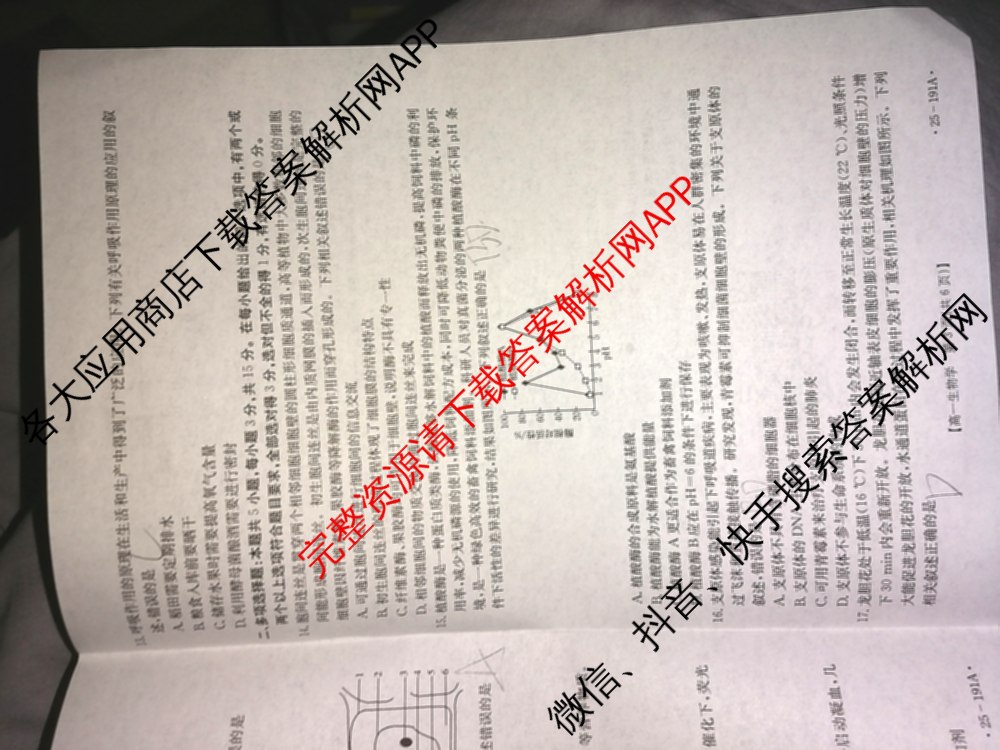 河北省2024-2025高一年级12月联考(12.16-17)试卷及答案汇总（含语文、生物、物理等9份）生物试题