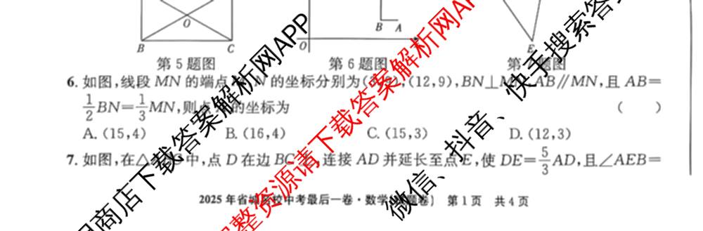 江淮名卷2025年省城名校中考最后一卷(已更新历史 物理 道德与法治等7份)数学试题