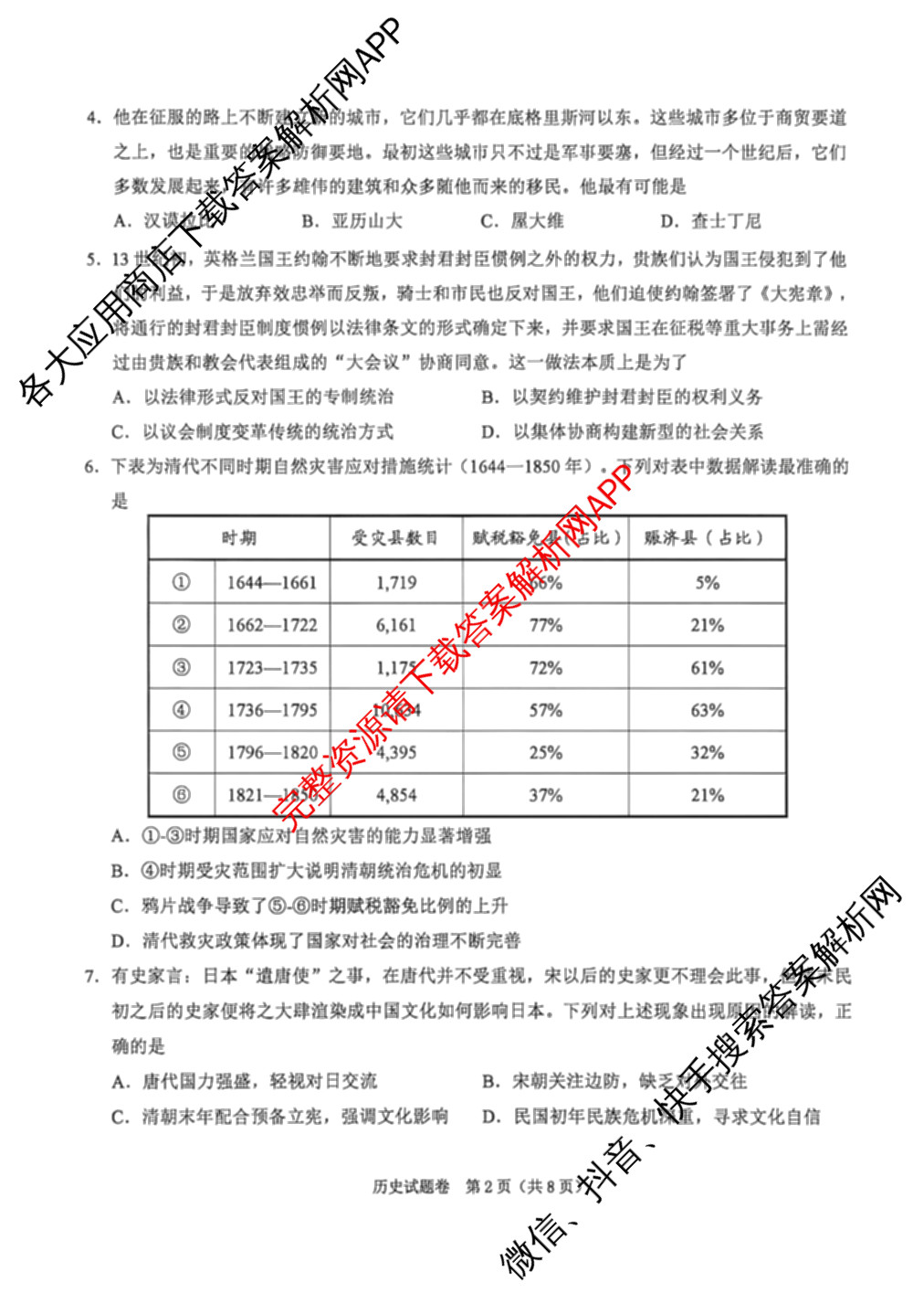 2026届浙江省高考科目考试绍兴市适应性试卷(2026年4月)试卷及答案汇总: 含历史 数学 生物试卷解析历史试题