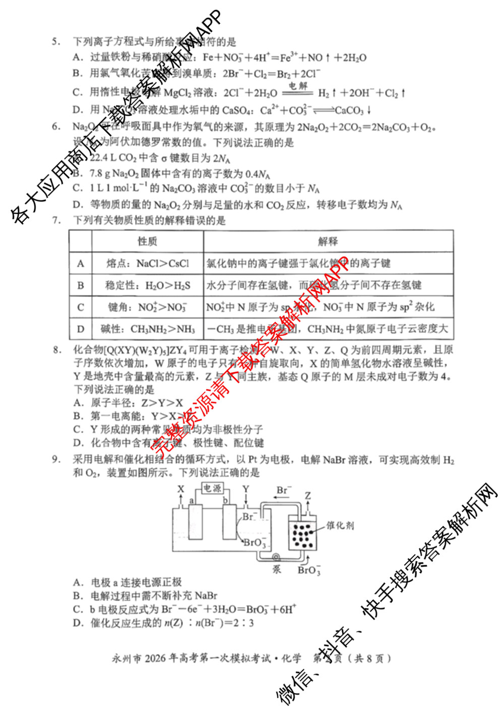 [永州一模]永州市2026年高考第一次模拟考试各科答案及试卷(已更新化学 历史 地理等10份)化学试题
