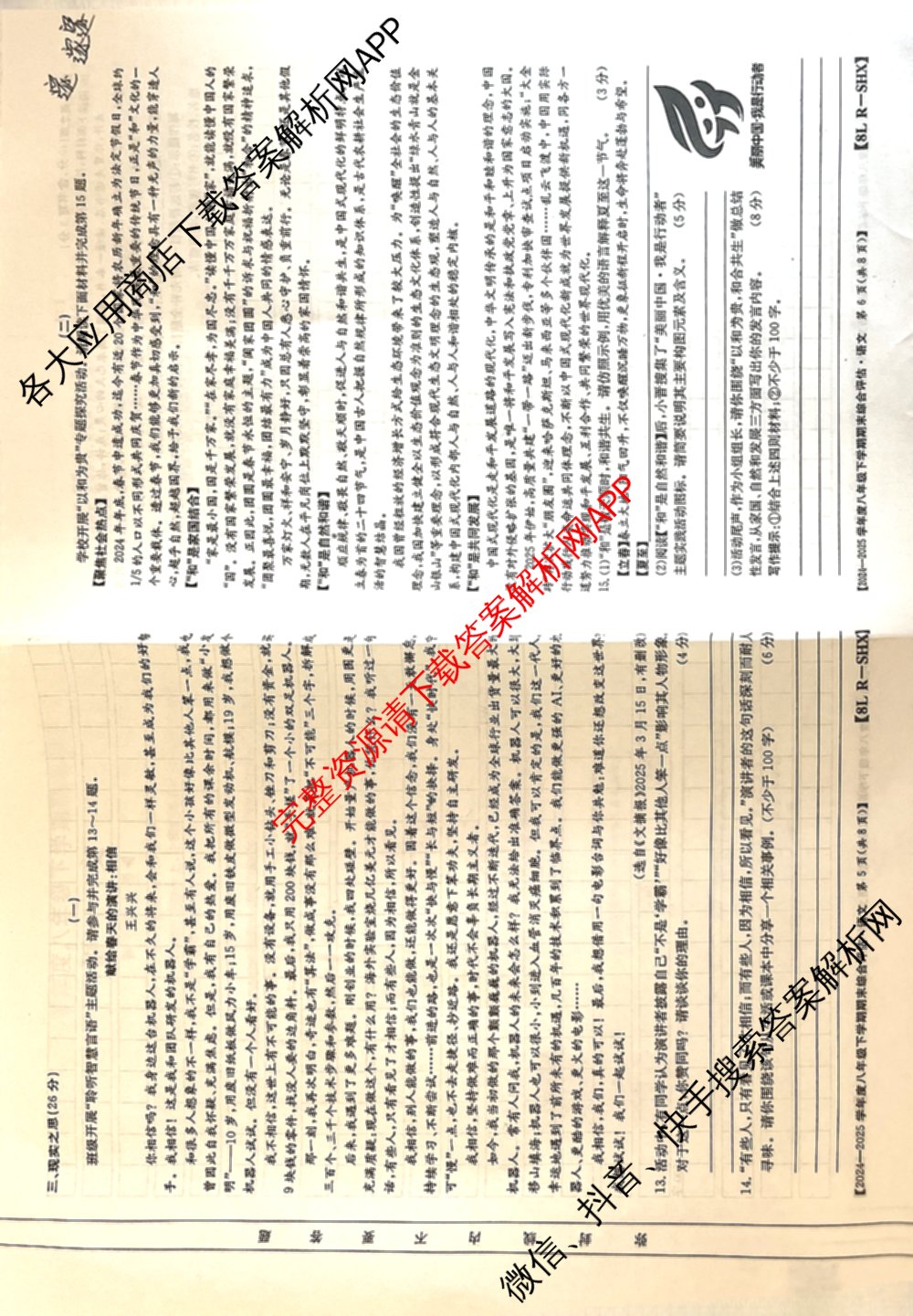 山西省2024-2025学年度八年级下学期期末综合评估[8L-SHX]（含语文(R) 英语 道德与法治等）语文试题