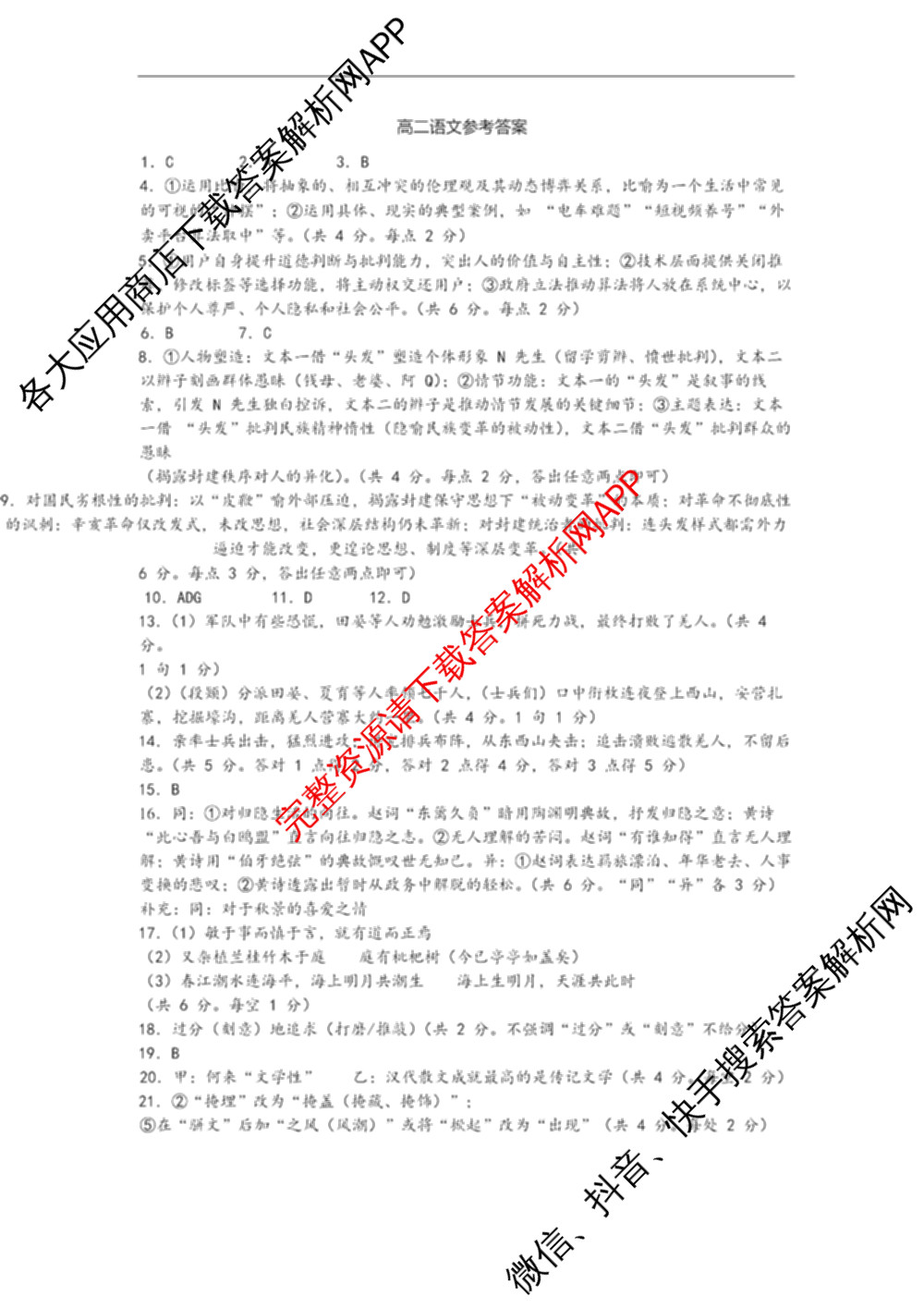 盐城市2024/2025学年度第二学期高二年级期终考试试卷及答案汇总: 含化学 地理 语文试卷解析语文答案