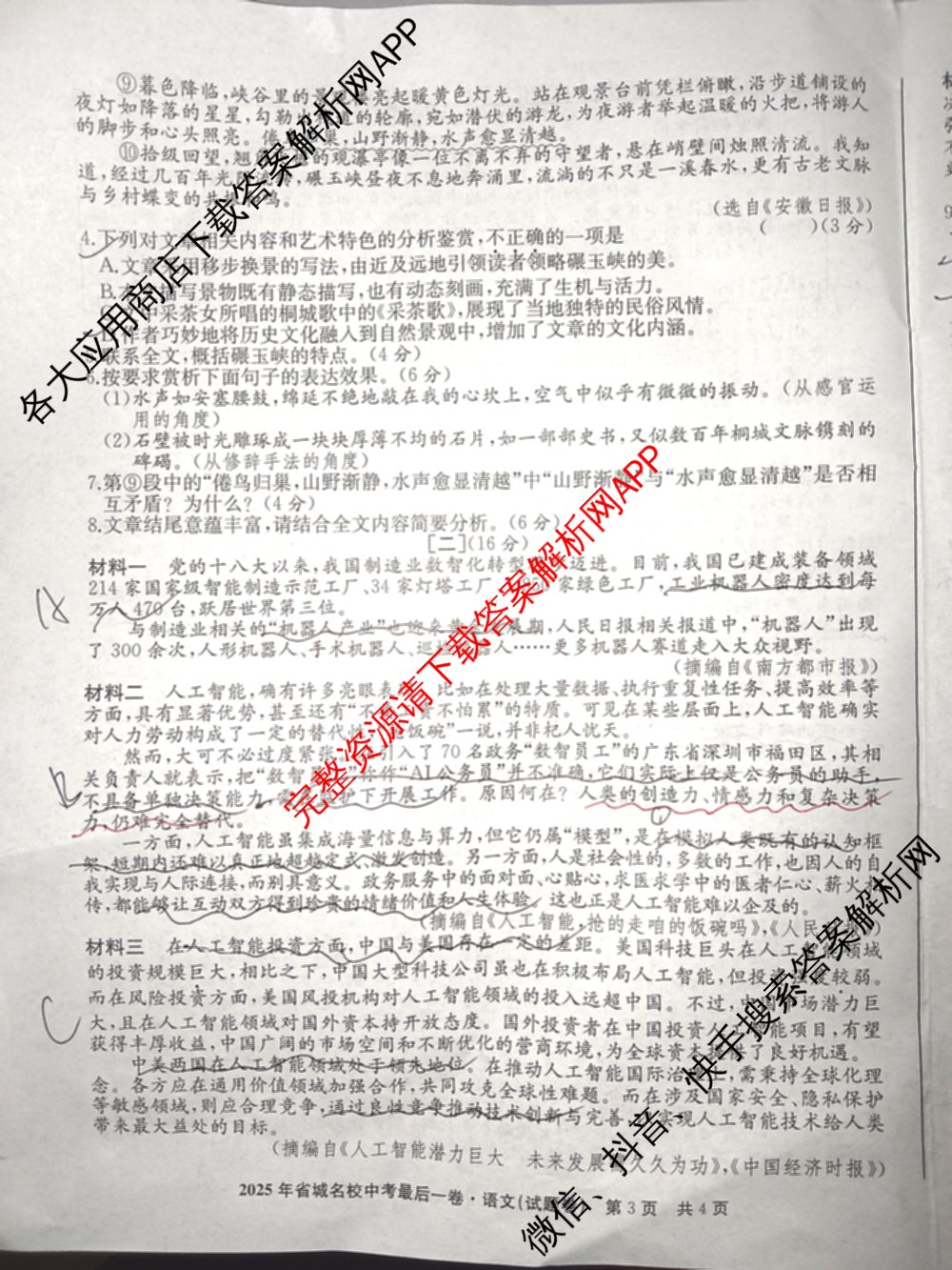 江淮名卷2025年省城名校中考最后一卷(已更新历史 物理 道德与法治等7份)语文试题