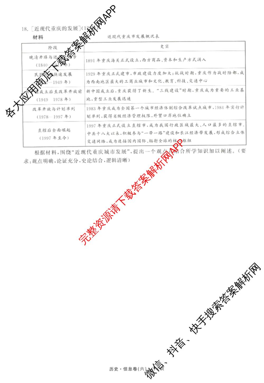 天舟高考衡中同卷2026年普通高等学校招生全国统一考试模拟信息卷(六)6试卷及答案汇总: 含地理、物理(JY)、物理(山东版)试卷解析历史试题