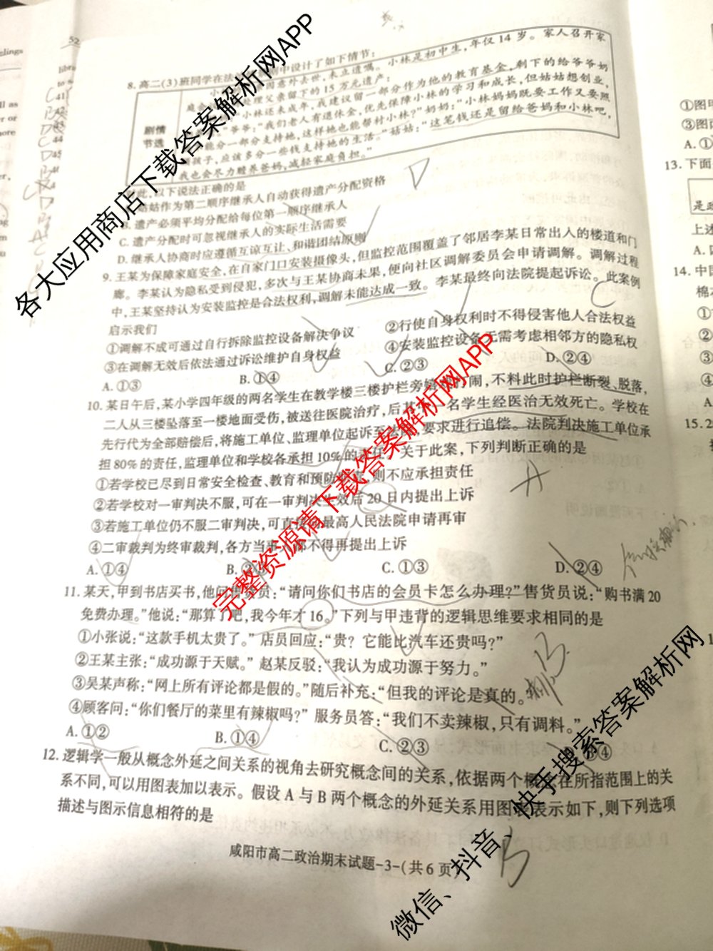 咸阳市2024~2025学年度第二学期期末质量检测高二（含化学、地理、物理等9份）政治试题