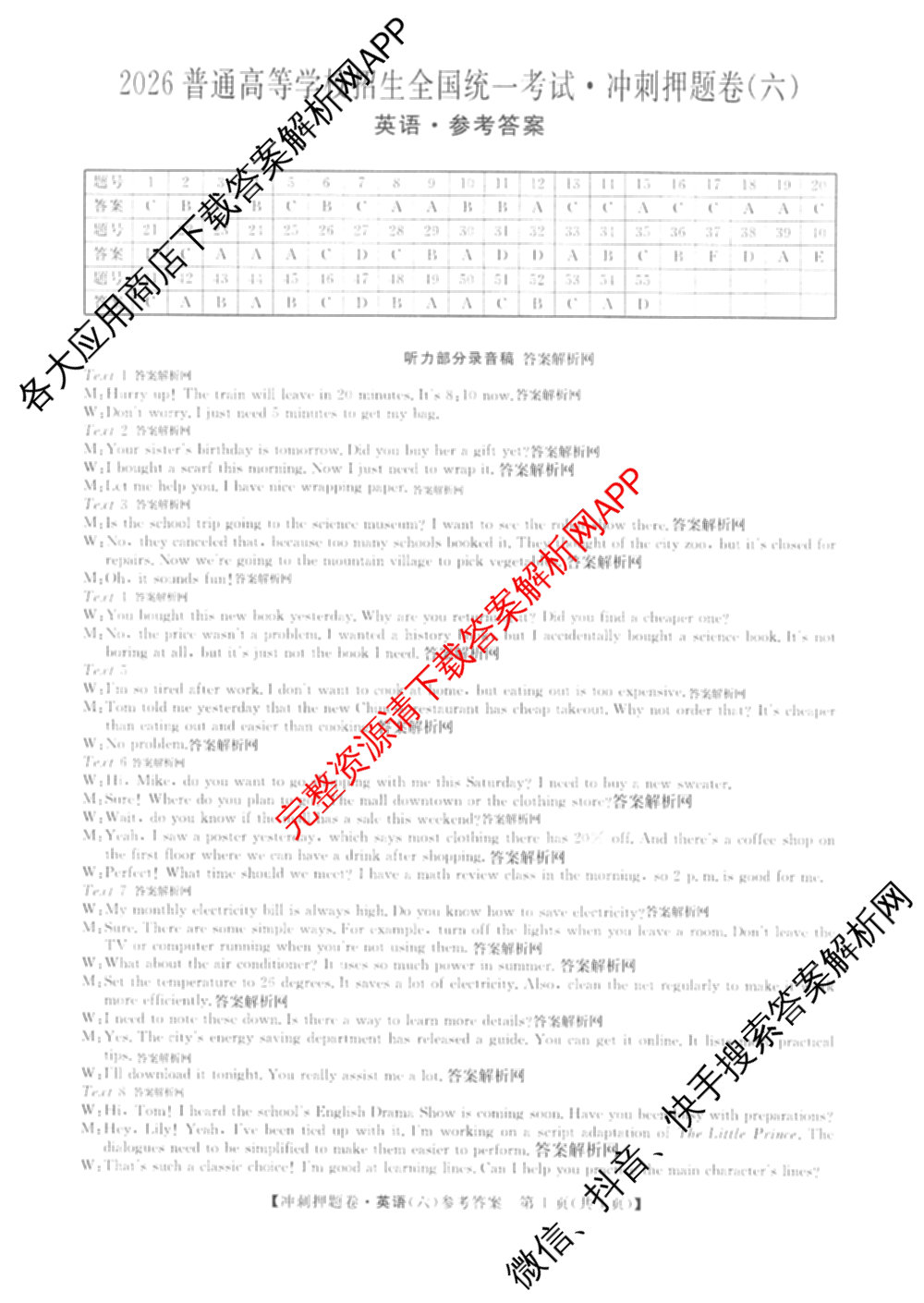 2026普通高等学校招生全国统一考试冲刺押题卷(六)6（含地理(HNY)、语文、生物(HBJ)等）英语答案