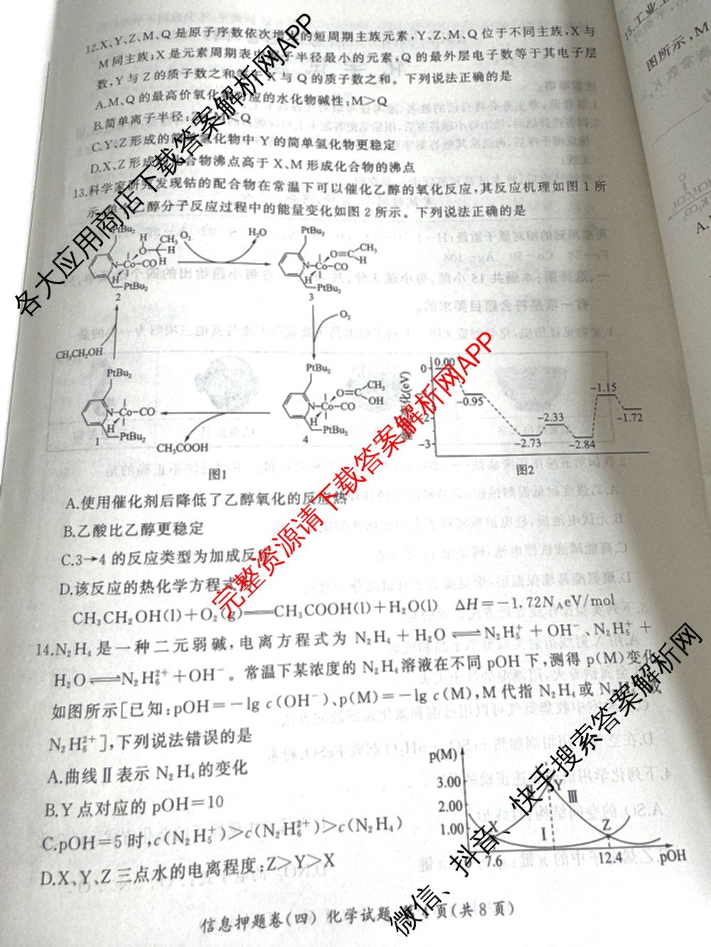 百师联盟2025届高三信息押题卷(四)4试卷及答案汇总（51科全）化学试题