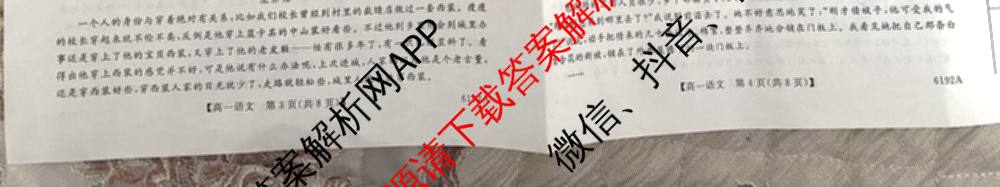 陕西省2025~2026第一学期12月质量检测高一(6192A)试卷及答案汇总: 含生物、历史、地理试卷解析语文试题