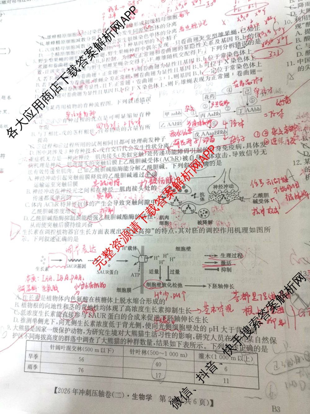 2026年全国高考冲刺压轴卷(二)2(已更新历史(湖南)、地理(河北)、历史(河南)等67份)生物试题