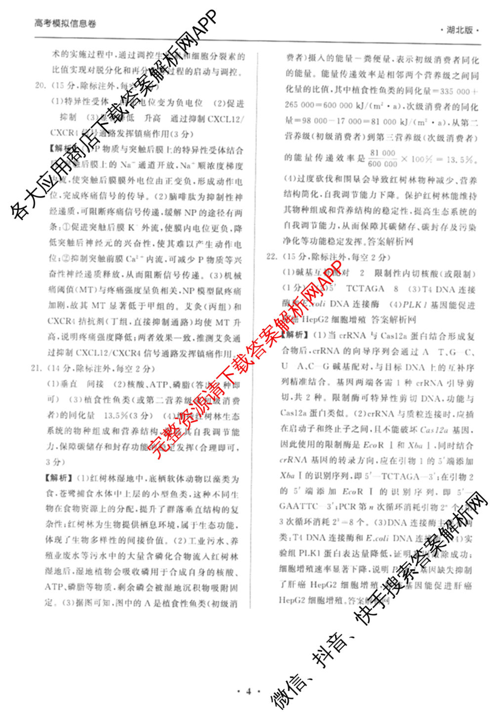 天舟高考衡中同卷2026年普通高等学校招生全国统一考试模拟信息卷(一)1各科答案及试卷（含化学(山东版) 历史(HJ) 生物(DS)等）生物答案