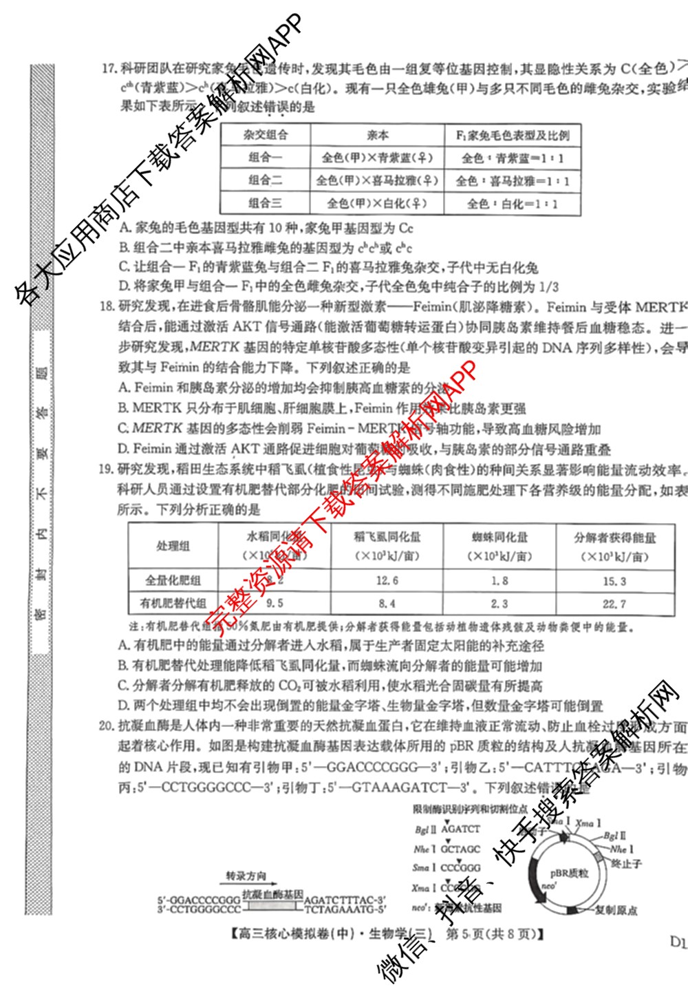 九师联盟2025~2026学年高三核心模拟卷(中)(三)3试卷及答案汇总(已更新物理(HF) 物理(安徽) 生物(D1)等36份)生物试题