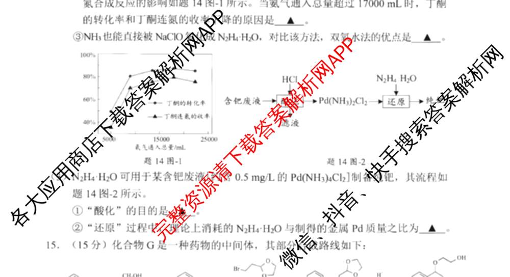 江苏南通2027届高三第一次质量监测各科答案及试卷（含物理、生物、历史等9份）化学试题
