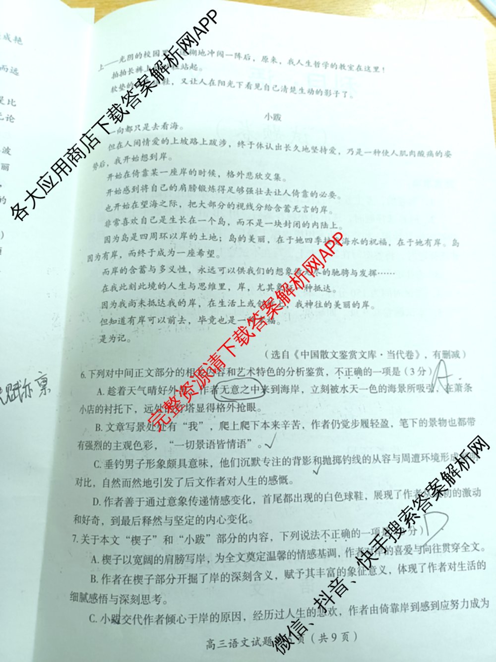 郴州市2025届高三第一次教学质量监测试卷各科答案及试卷（含数学、生物、地理等9份）语文试题